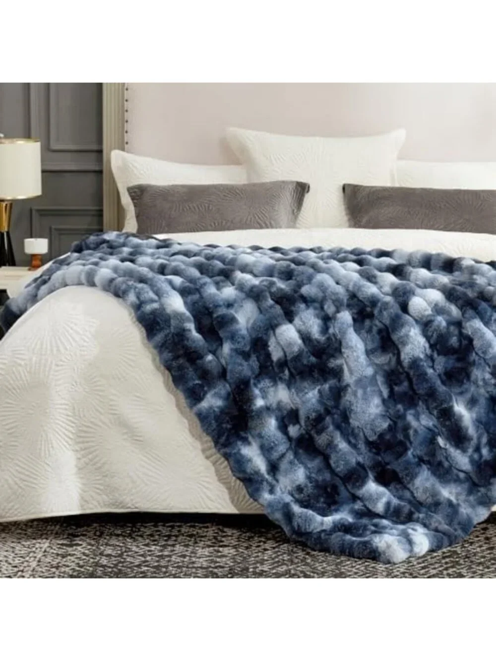 Cozy Tie-Dye Blue Faux Fur Throw Blanket for Couch, Soft & Warm, 50x60 Inches